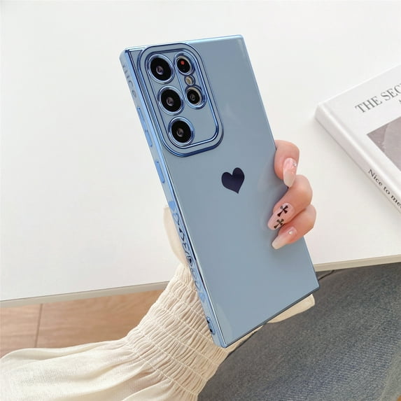 Slim Lightweight Case for Samsung Galaxy S23 Plus, Electroplated Hearts Pattern Shockproof Thin Phone Cover for Women Girls, Lens Protection Drop Resistant Case for Samsung Galaxy S23 Plus, Blue