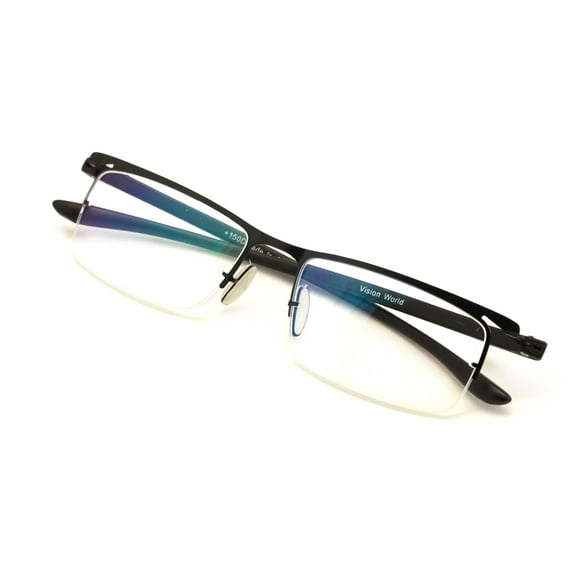 Slim Lightweight Rectangular Half Rimless Reading Glasses - AR Coating Reader - TR90 Flexible Temple - Anti Reflective