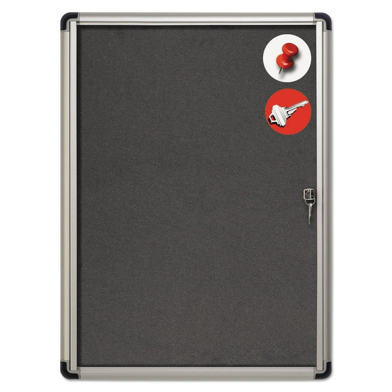Slim-Line Enclosed Fabric Bulletin Board, One Door, 28 x 38, Gray Surface, Aluminum Frame Slim-Line Enclosed Fabric Bulletin Board, One Door, 28 x 38, Gray Surface, Aluminum Frame