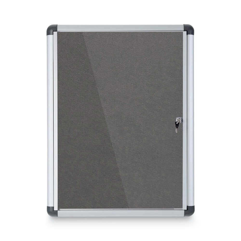 MasterVision VT630103690 Slim-Line 28 in. x 38 in. Enclosed Fabric One Door Bulletin Board - Gray
