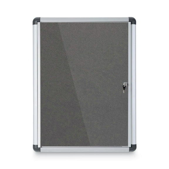 MasterVision VT630103690 Slim-Line 28 in. x 38 in. Enclosed Fabric One Door Bulletin Board - Gray