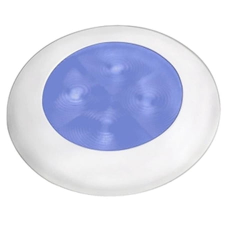 Slim Line LED Enhanced Brightness Round Courtesy Lamp - Blue LED - White Plastic Bezel - 12V