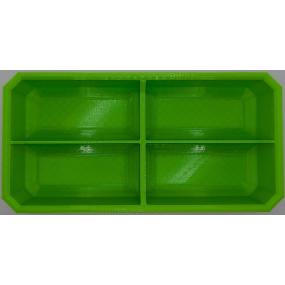 Slim Low Profile Bins/Organizers/Dividers/Small Parts Tray for Milwaukee Packout NEON GREEN, 4 COMPARTMENT CROSS RECTANGLE BIN