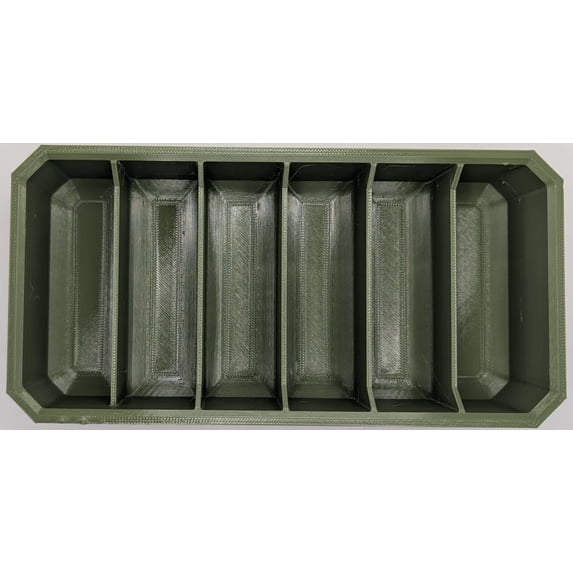 Slim Low Profile Bins/Organizers/Dividers/Small Parts Tray for Milwaukee Packout, Special Colors DARK OLIVE GREEN, 6 COMPARTMENT WIDE RECTANGLE