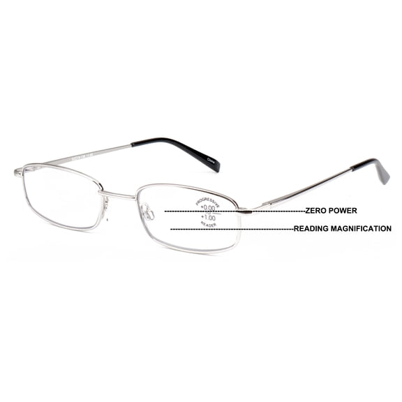 Slim Low Profile Lightweight Progressive Reading Glasses - Zero Power on Top - No Bubble Clear Reader +1.00