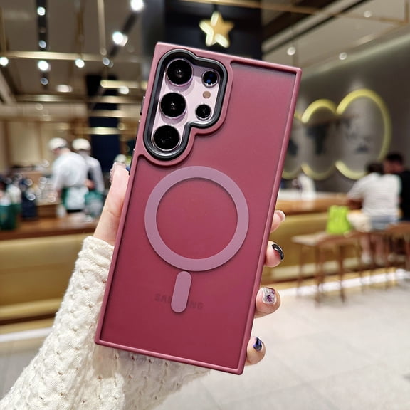 Slim Magnetic Case for Samsung Galaxy S22 Ultra, Built-in Magnets Compatible with MagSafe Charging, Translucent Skin-Feel Matte Frosted Back Anti-Scratch Phone Cover for Galaxy S22 Ultra, Winered