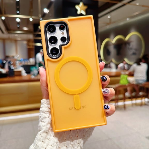 Slim Magnetic Case for Samsung Galaxy S24 Ultra, Built-in Magnets Compatible with MagSafe Charging, Translucent Skin-Feel Matte Frosted Back Anti-Scratch Phone Cover for Galaxy S24 Ultra, Yellow