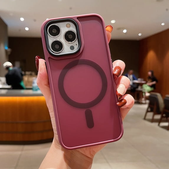 Slim Magnetic Case for iPhone 13 Pro Max, Built-in Magnets Compatible with MagSafe Charging, Translucent Skin-Feel Matte Frosted Back Anti-Scratch Phone Cover for iPhone 13 Pro Max, Winered
