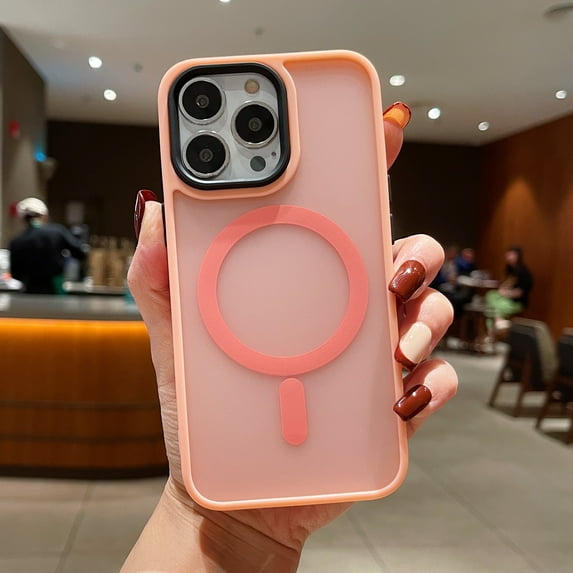 Slim Magnetic Case for iPhone 14, Built-in Magnets Compatible with MagSafe Charging, Translucent Skin-Feel Matte Frosted Back Anti-Scratch Phone Cover for iPhone 14, Pink