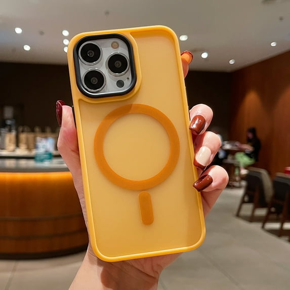 Slim Magnetic Case for iPhone 14 Pro Max, Built-in Magnets Compatible with MagSafe Charging, Translucent Skin-Feel Matte Frosted Back Anti-Scratch Phone Cover for iPhone 14 Pro Max, Yellow