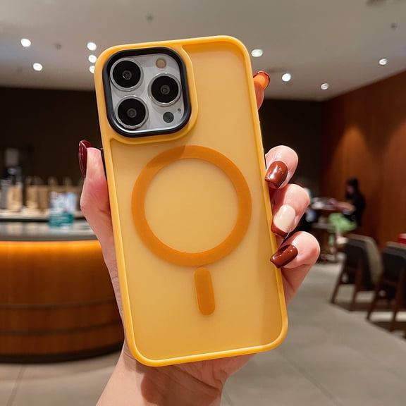 Slim Magnetic Case for iPhone 14 Pro Max, Built-in Magnets Compatible with MagSafe Charging, Translucent Skin-Feel Matte Frosted Back Anti-Scratch Phone Cover for iPhone 14 Pro Max, Yellow