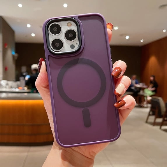 Slim Magnetic Case for iPhone 15 Pro, Built-in Magnets Compatible with MagSafe Charging, Translucent Skin-Feel Matte Frosted Back Anti-Scratch Phone Cover for iPhone 15 Pro, Darkpurple