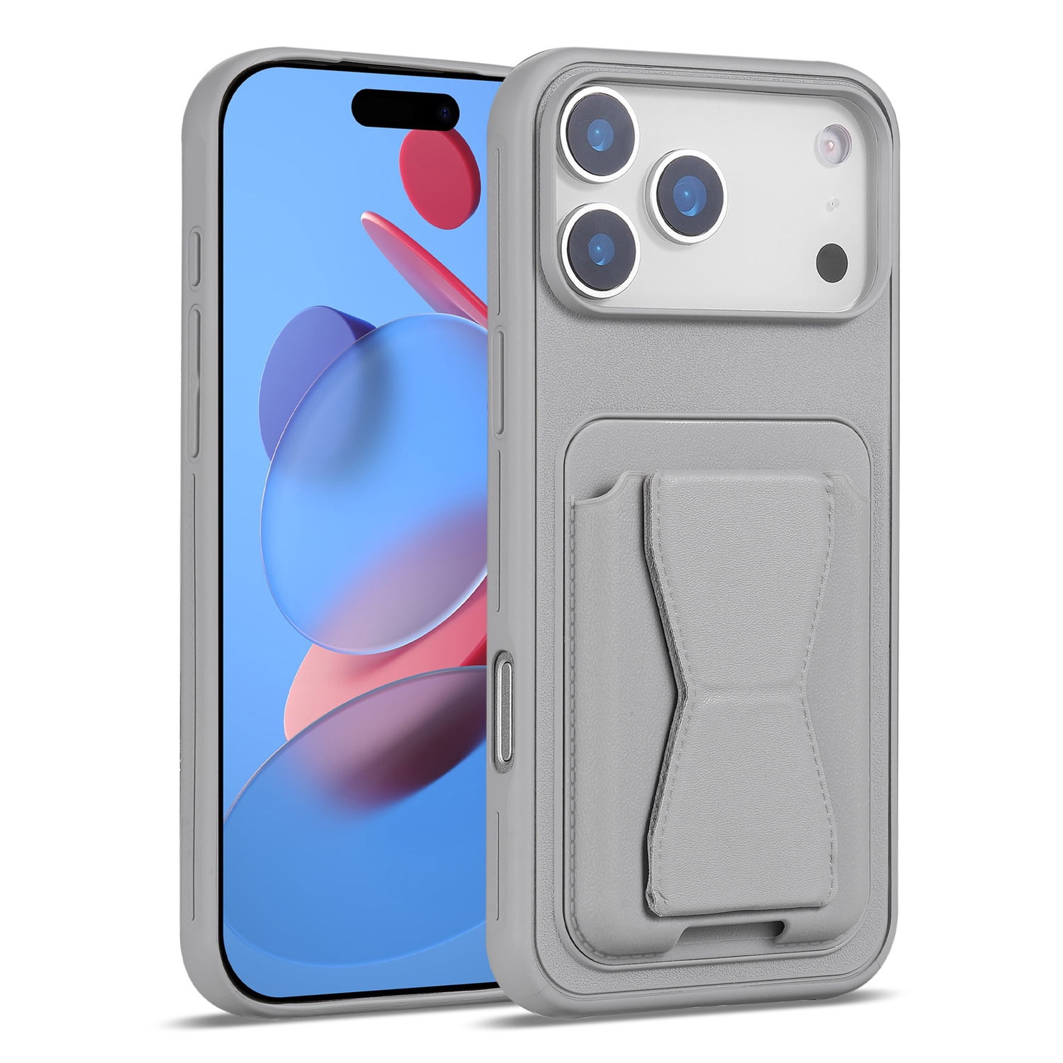 Slim Magnetic Leather Case with Card Pocket & Stand for iPhone 17 Pro Max - Gray