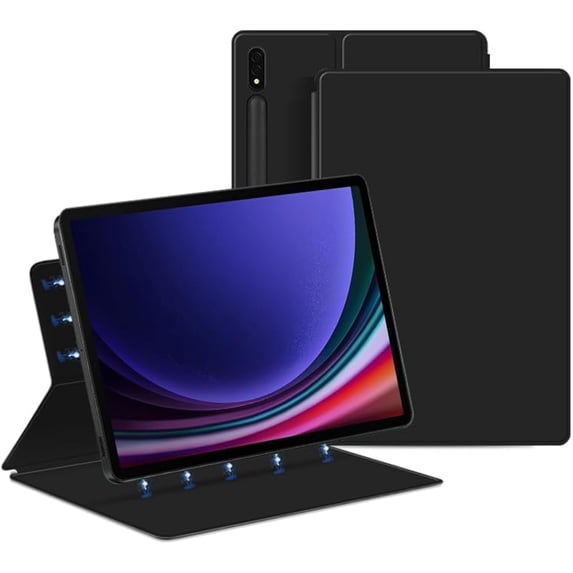 Slim Magnetic Smart Case for Samsung Galaxy Tab S10 Plus / Tab S9 FE+ 12.4", Lightweight Folio Cover with S Pen Holder & Auto Sleep/Wake, Black