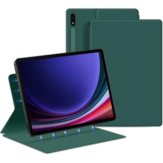 Slim Magnetic Smart Case for Samsung Galaxy Tab S10 Plus / Tab S9 FE+ 12.4", Lightweight Folio Cover with S Pen Holder & Auto Sleep/Wake, DarkGreen