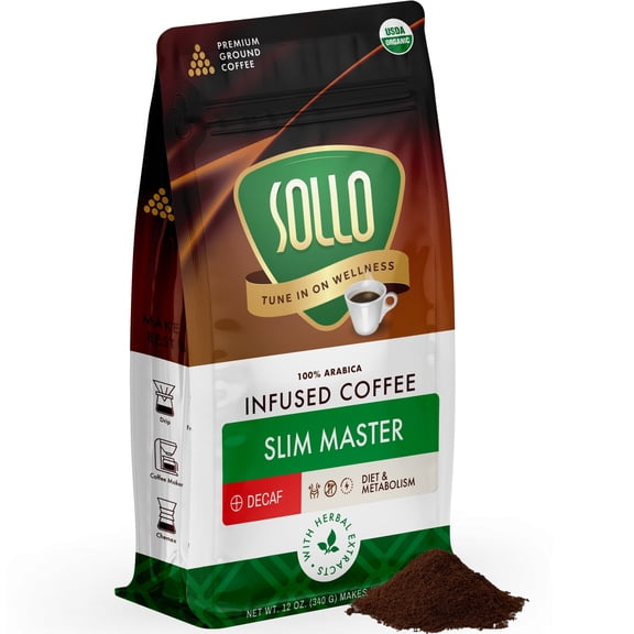 Sollo Slim Master Ground Coffee Decaffeinated Organic Medium Roast 1 Count 340 G