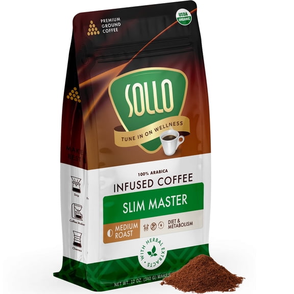 Sollo Slim Master Ground Coffee Organic Medium Roast 1-Count 340 G