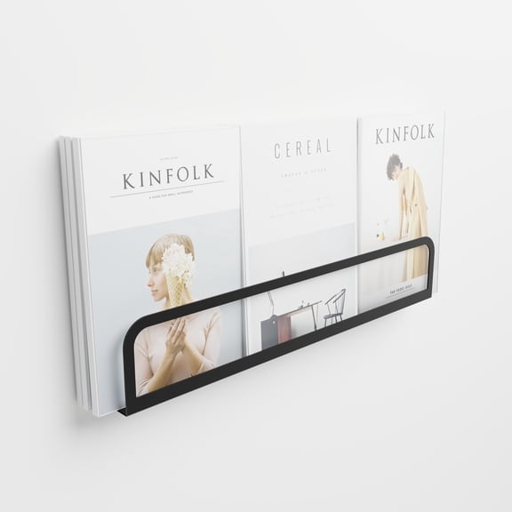Slim Matte Black Wall Mounted Metal Magazine Rack Shelf – Heavy Duty Steel, Powder Coated, Standard Color