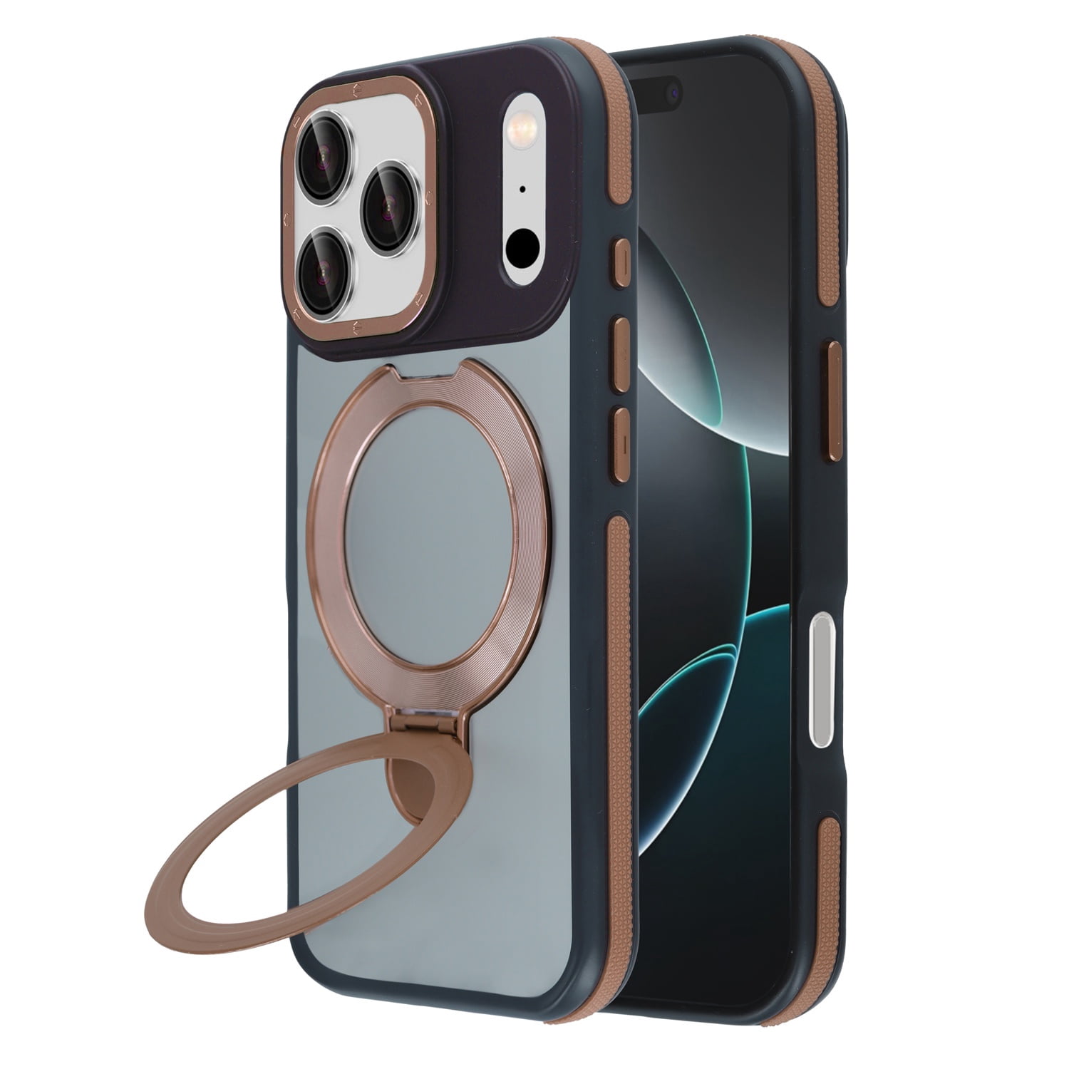 Slim Matte Clear Cover with Integrated Kickstand for iPhone 17 Pro Max - Dark Brown
