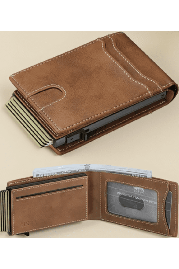 Slim Men's RFID Blocking Metal Wallet with Pop Up Card Holder and Money Clip, Minimalist Design