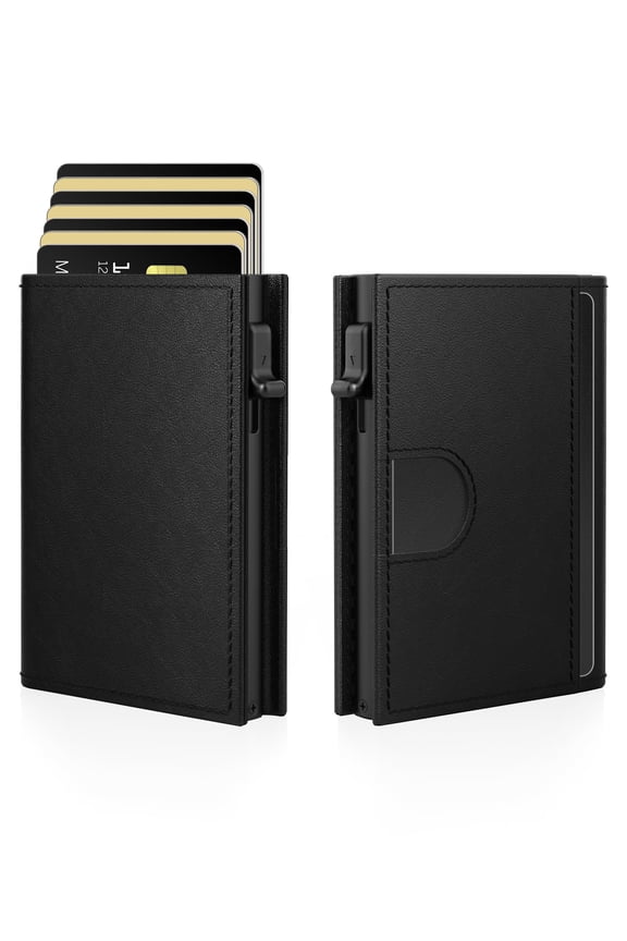 Slim Mens Wallet - RFID Blocking Trifold Smart Leather Wallet with Metal Pop Up Card Holder, Small Front Pocket Wallet Holds 11+ Cards 10+ Bills, ID Window Cash Slot Magnetic Closure, Mens Gift Y101