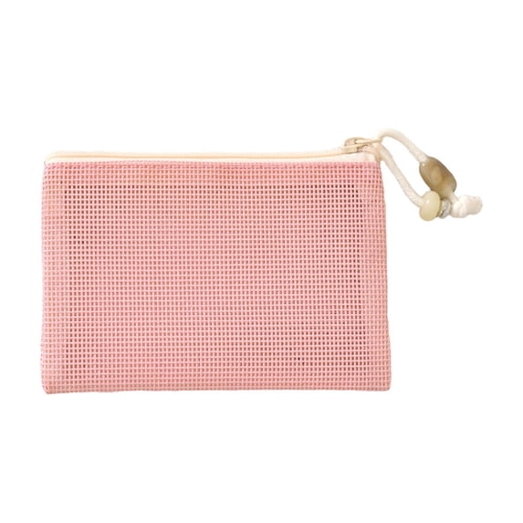Slim Mesh Makeup Bag Organizer, Large Capacity Travel Make up Pouch Cosmetic Bag for Women, Skincare Pouch, Portable Travel Toiletry Bag Daily Essential Storage Bag (Pink, 6''x4'')