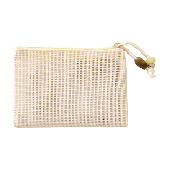Slim Mesh Makeup Bag Organizer, Large Capacity Travel Make up Pouch Cosmetic Bag for Women, Skincare Pouch, Portable Travel Toiletry Bag Daily Essential Storage Bag (Beige, 6''x4'')