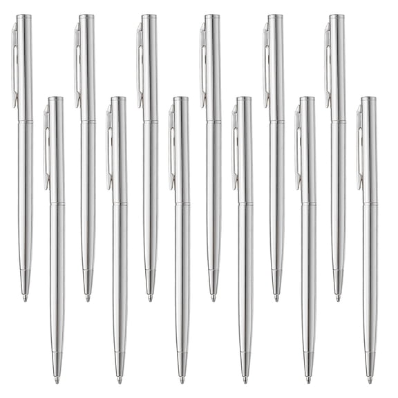Slim Metallic Ballpoint Pen, 12Pcs Writing Pens with Clips Style 1, Silver