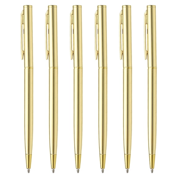Slim Metallic Ballpoint Pen, 6Pcs Writing Pens with Clips Style 1, Golden