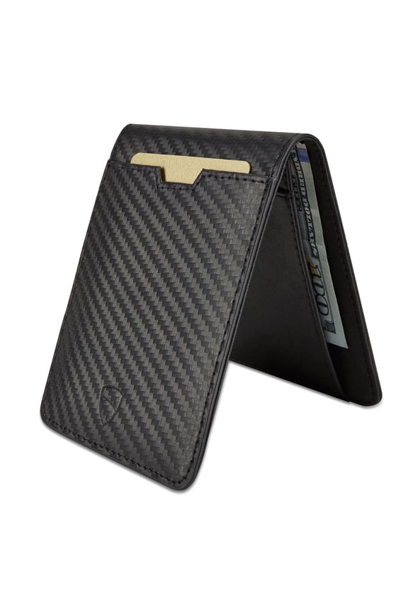 Manhattan Slim RFID-Blocking Leather Bifold Wallet, Carbon Black