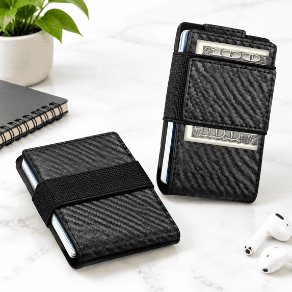 Slim Minimalist Black Wallet, Expandable Card Holder with RFID Blocking ...