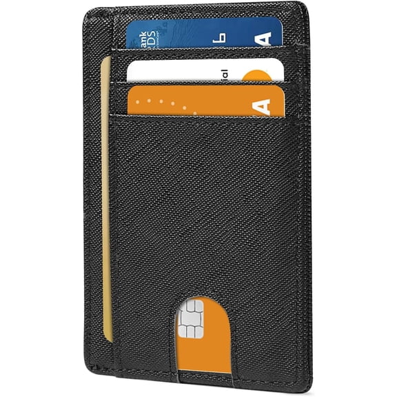 Slim Minimalist Front Pocket Leather Wallet  Blocking Small Thin Credit Card Holder for Men and Women  Black
