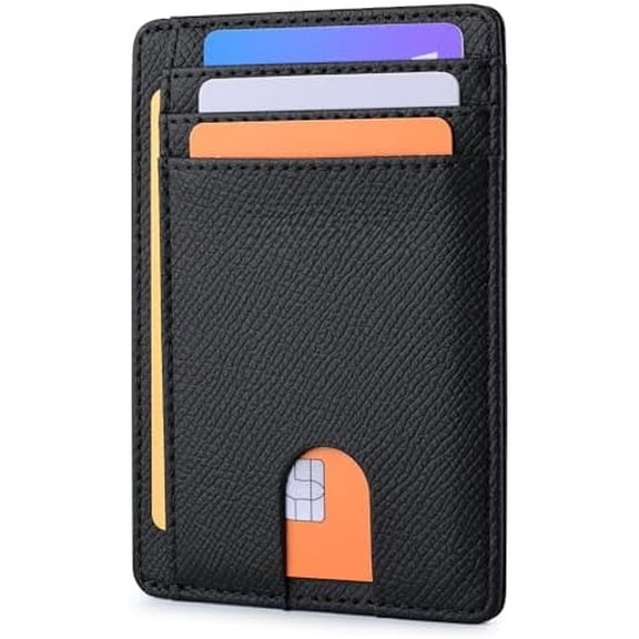 Slim Minimalist Front Pocket RFID Blocking Leather Wallets for Men and Women - Galaxy Black
