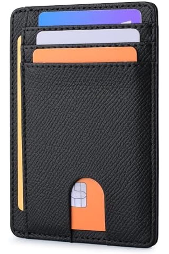 Slim Minimalist Front Pocket RFID Blocking Leather Wallets for Men and Women - Galaxy Black