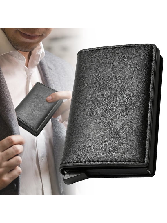 Slim Minimalist Front Pocket Wallet, RFID Blocking Pop-Up Card Case for Men, PU Leather, Thin Credit Card Holder, Gift for Dad/Husband, 2.4x3.7 Inch