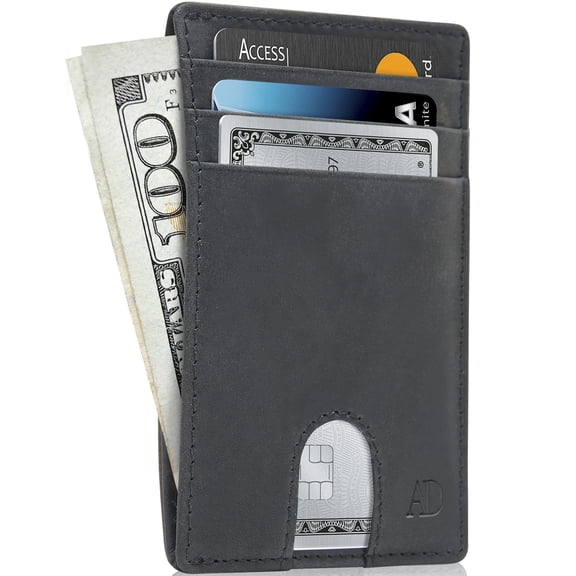 Slim Minimalist Front Pocket Wallets For Men & Women - Genuine Leather Credit Card Holder W/ Thumbhole RFID Wallet With Gift Box