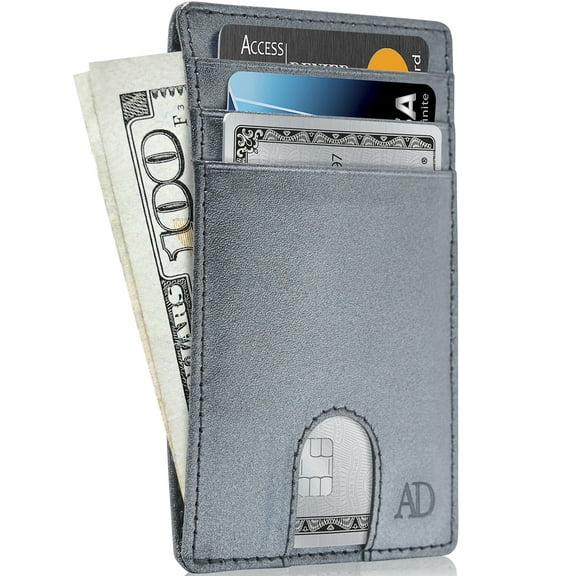 Slim Minimalist Front Pocket Wallets For Men & Women - Genuine Leather Credit Card Holder W/ Thumbhole RFID Wallet With Gift Box