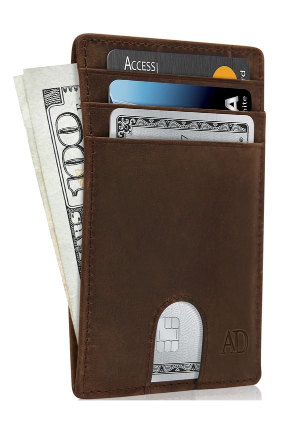 Slim Minimalist Front Pocket Wallets For Men & Women - Genuine Leather Credit Card Holder W/ Thumbhole RFID Wallet With Gift Box