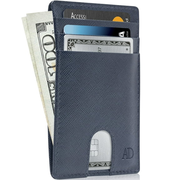 Slim Minimalist Front Pocket Wallets For Men & Women - Genuine Leather Credit Card Holder W/ Thumbhole RFID Wallet With Gift Box