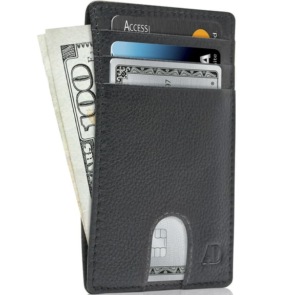 Slim Minimalist Front Pocket Wallets For Men & Women - Genuine Leather Credit Card Holder W/ Thumbhole RFID Wallet With Gift Box