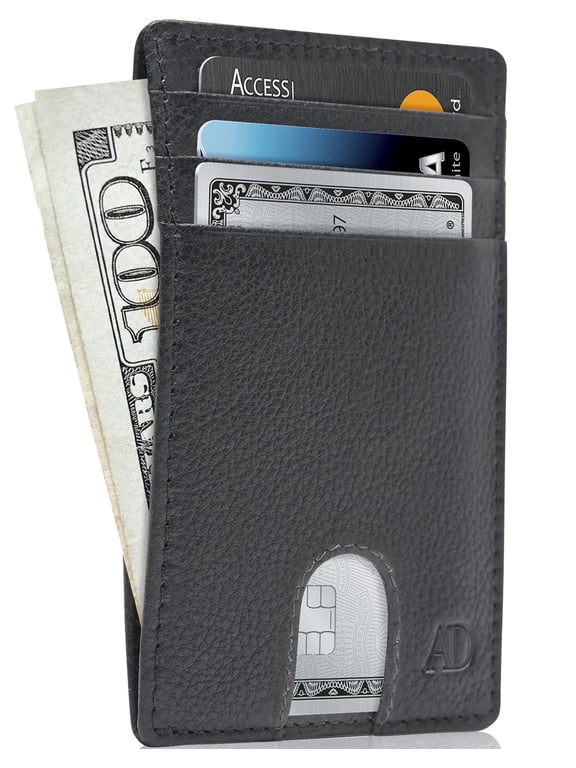 Slim Minimalist Front Pocket Wallets For Men & Women - Genuine Leather Credit Card Holder W/ Thumbhole RFID Wallet With Gift Box