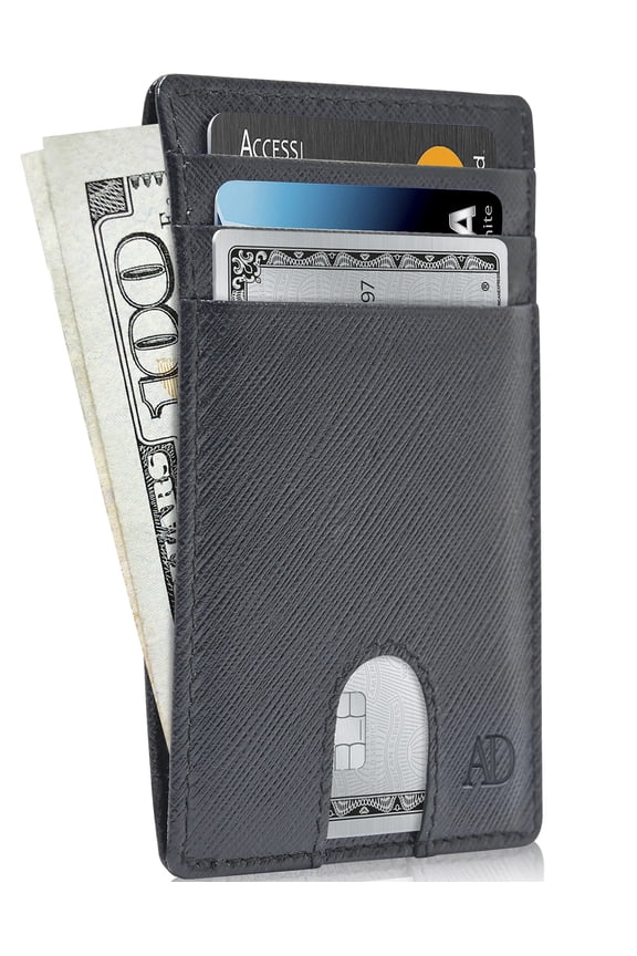 Slim Minimalist Front Pocket Wallets For Men & Women - Genuine Leather Credit Card Holder W/ Thumbhole RFID Wallet With Gift Box