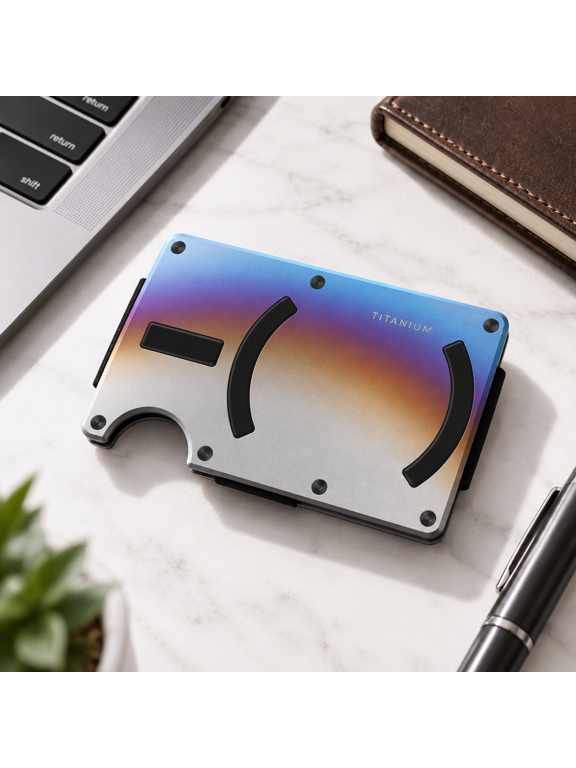 Slim Minimalist Wallet Compatible with MagSafe, RFID Protected, Burnt Titanium