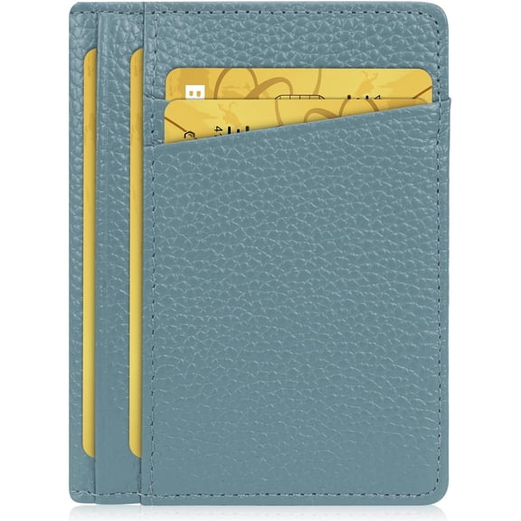 Slim Minimalist Wallet -  Leather RFID Blocking Front Pocket Wallets with 8 Card Slots and 2 ID Window, Blue