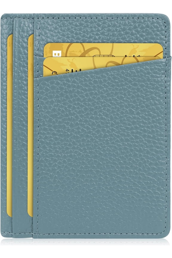 Slim Minimalist Wallet - Leather RFID Blocking Front Pocket Wallets with 8 Card Slots and 2 ID Window, Blue