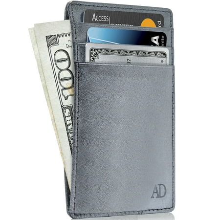 Slim Minimalist Wallets For Men & Women - Genuine Leather Credit Card Holder Front Pocket RFID Blocking Wallet With Gift Box