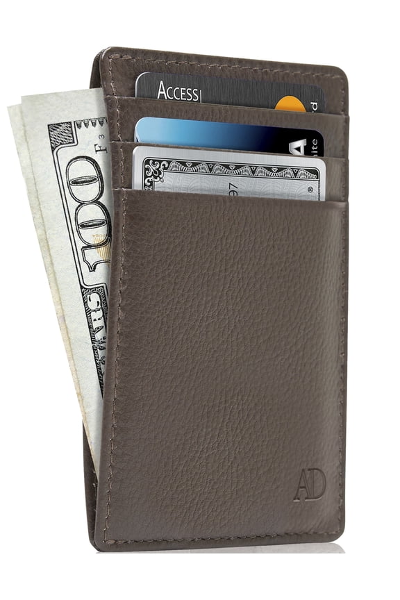 Slim Minimalist Wallets For Men & Women - Genuine Leather Credit Card Holder Front Pocket RFID Blocking Wallet With Gift Box