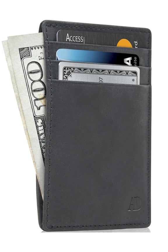 Slim Minimalist Wallets For Men & Women - Genuine Leather Credit Card Holder Front Pocket RFID Blocking Wallet With Gift Box