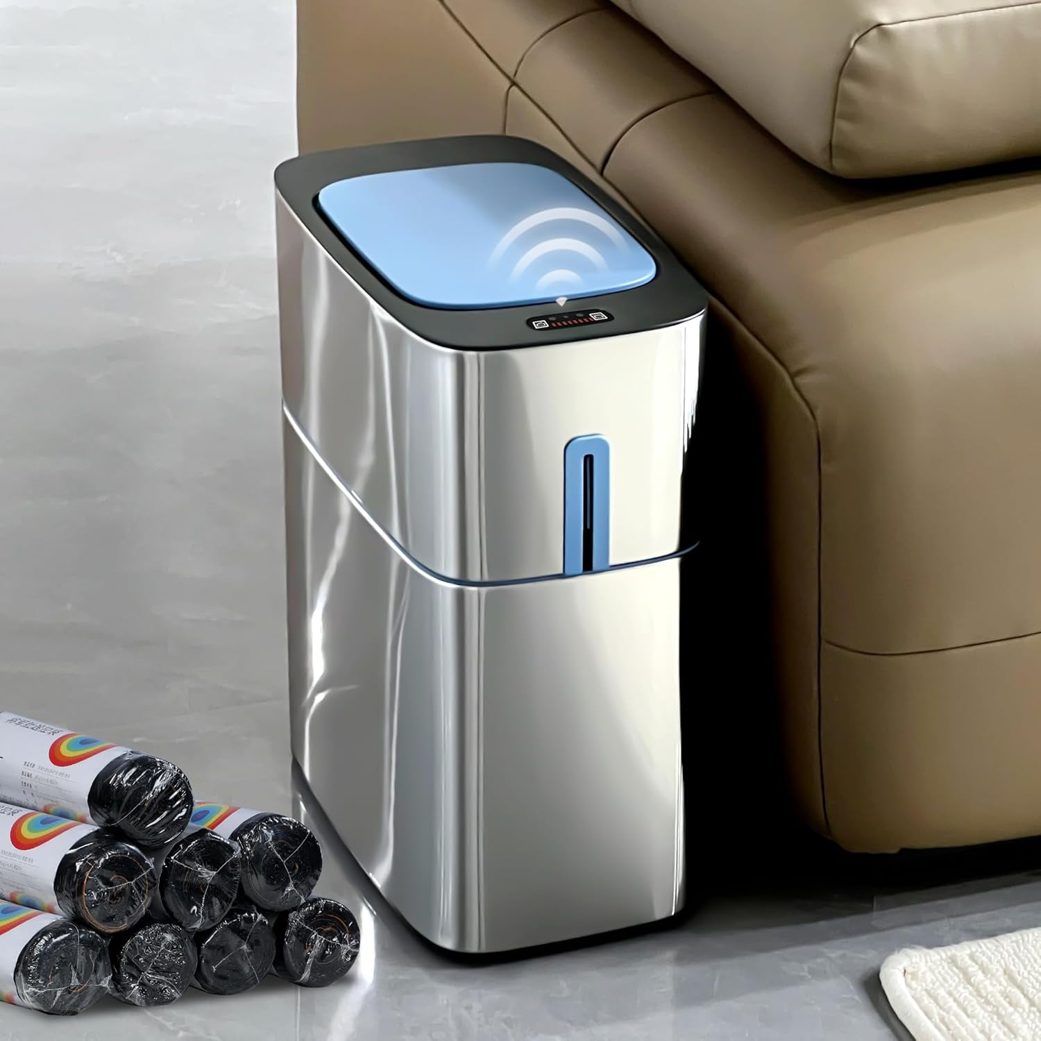 Slim Motion Sensor Bathroom Trash can Automatic touchless,Stainless ...