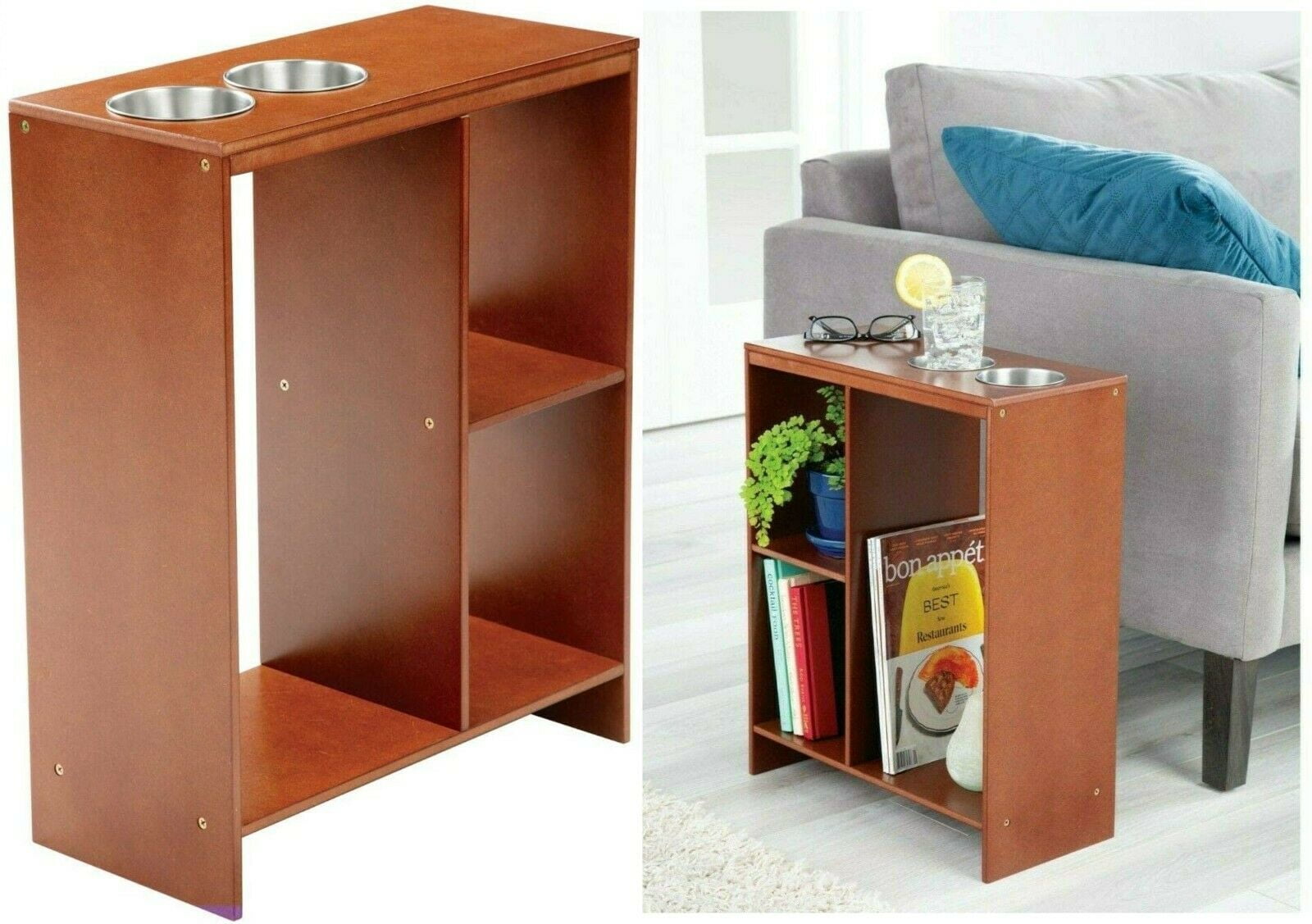 Slim side table cheap with cup holders